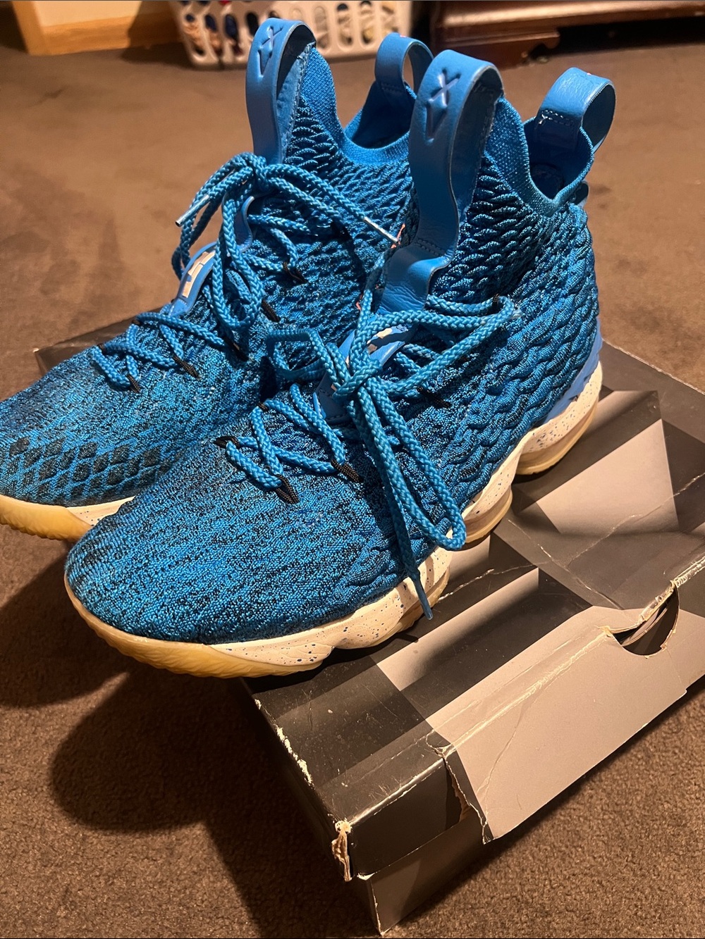 Kids Blue Knit High-Top Sneakers - Youth Athletic Shoes
